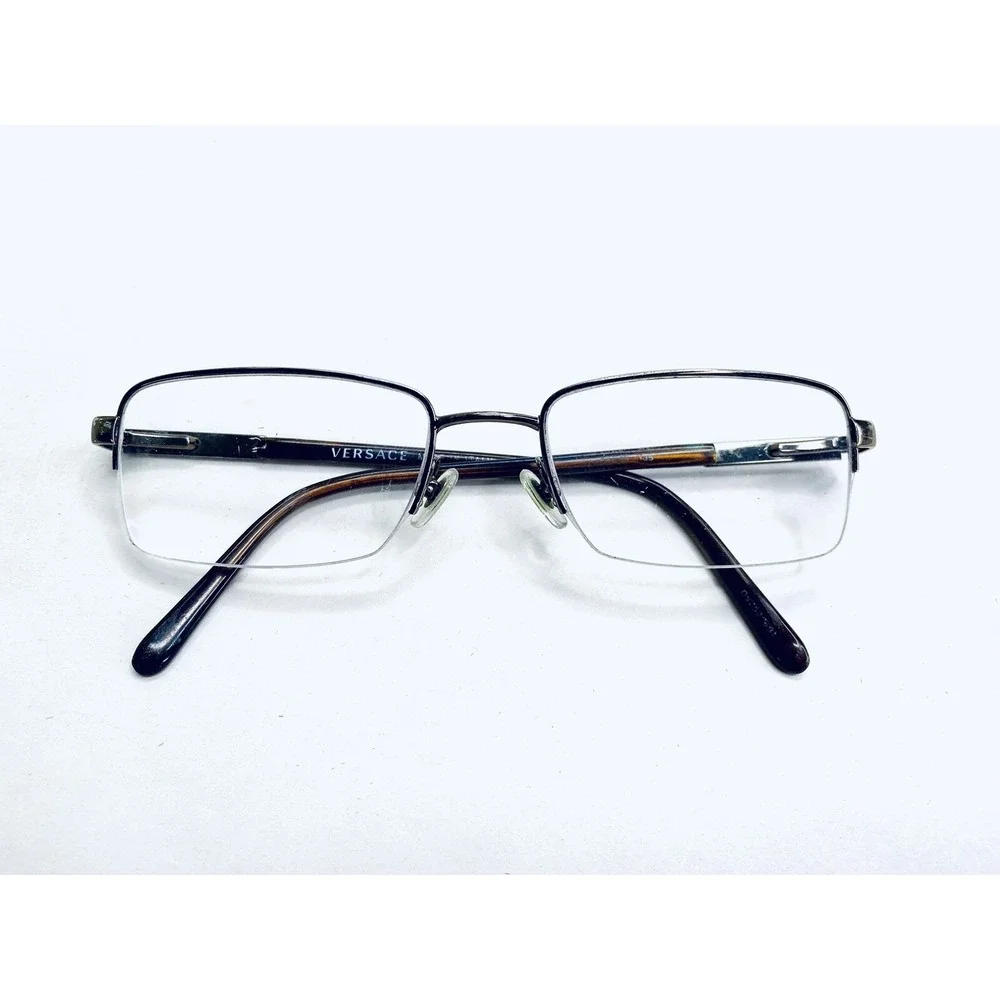 Versace Silver & Brown Half Rim Rectangular Glasses Italy 50 18 135